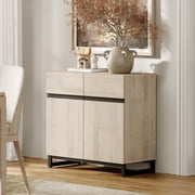 WAMPAT 31.5 Wide Multifunctional Sideboard Buffet with Adjustable Shelf & Metal Base, Modern Wood Grain Storage Cabinet for Dining Room, Living Room.