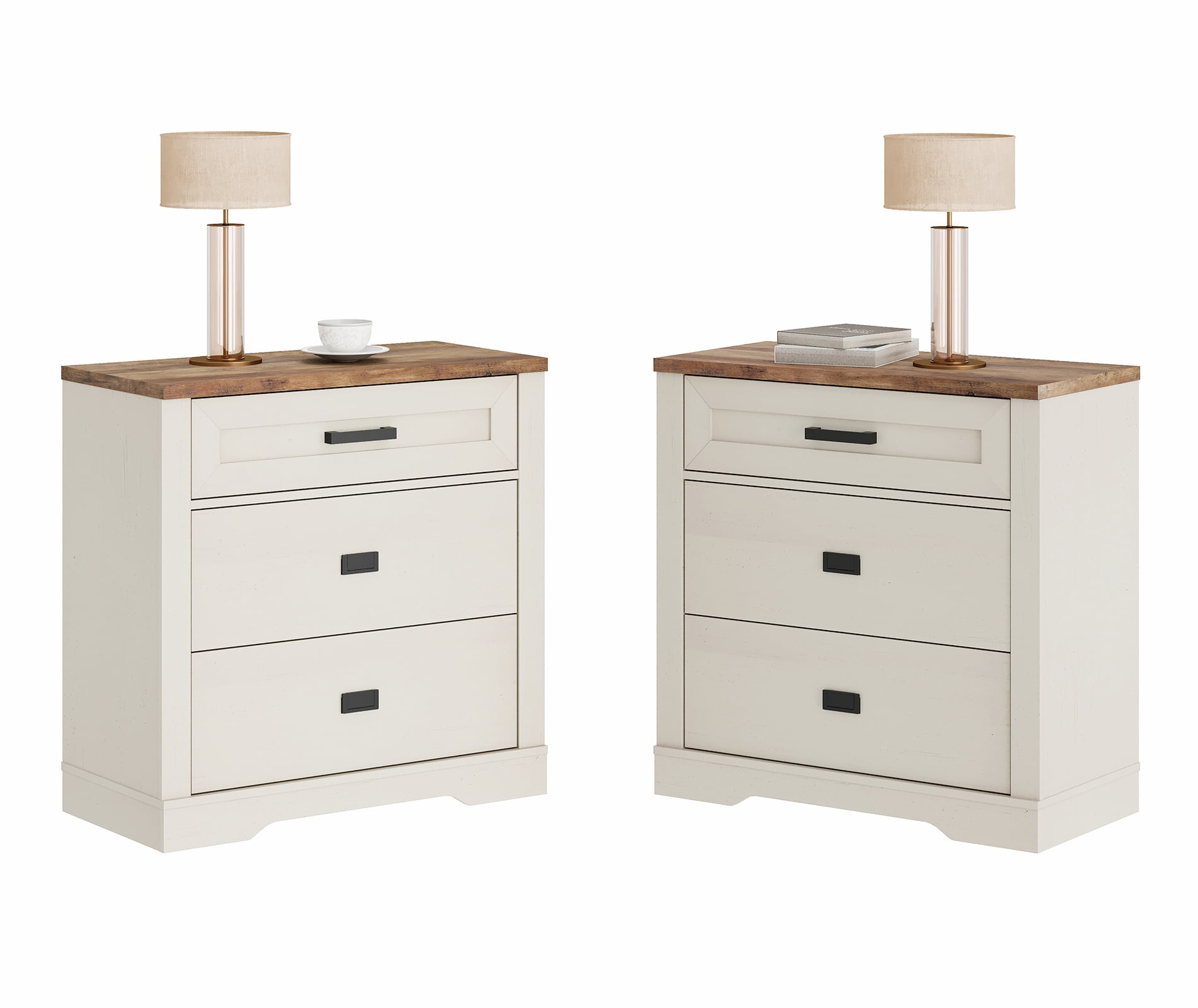 WAMPAT 31.5 inch Wide Large Nightstand Set of 2, 32 inch Tall Oversized Modern Farmhouse Bedside Table with Large Drawers 2-Piece Set for Bedroom,Antique White