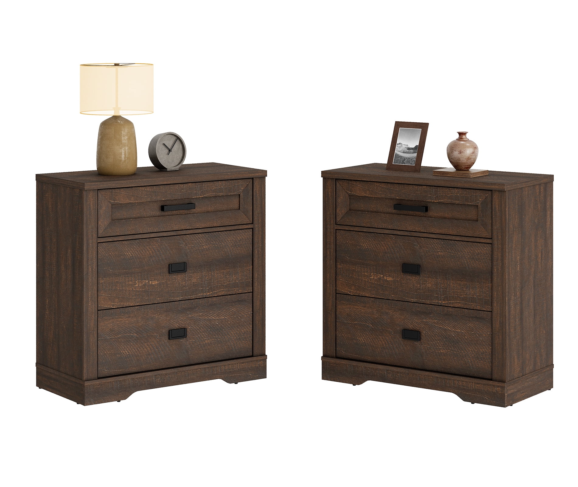 WAMPAT 31.5 inch Wide Large Nightstand Set of 2, 32 inch Tall Oversized Modern Farmhouse Bedside Table with Large Drawers 2-Piece Set for Bedroom,Dark Brown