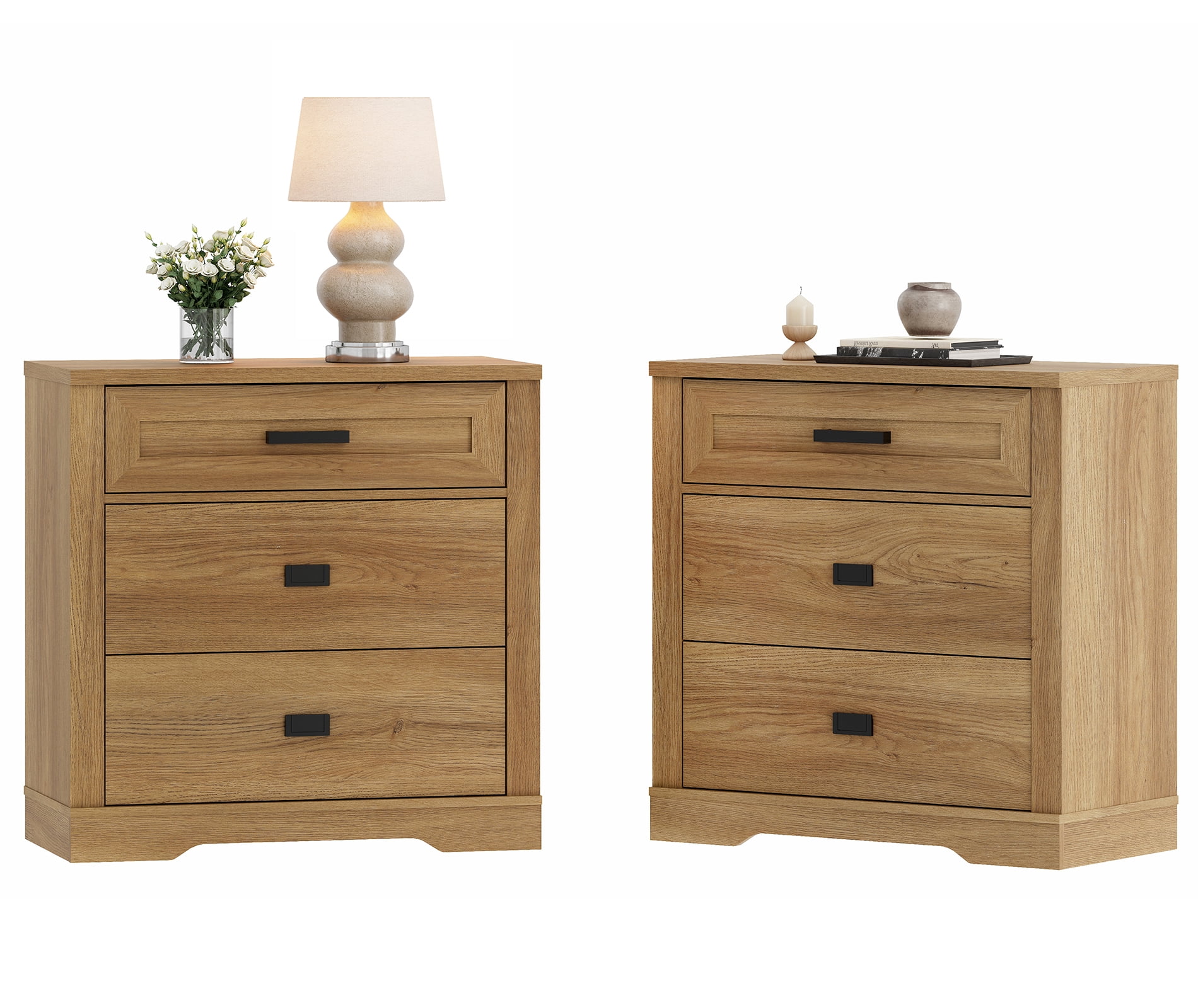 WAMPAT 31.5 inch Wide Large Nightstand Set of 2, 32 inch Tall Oversized Modern Farmhouse Bedside Table with Large Drawers 2-Piece Set for Bedroom,Vintage Oak