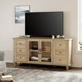 thumbnail image 1 of WAMPAT 4-Door Farmhouse TV Stand for TVs Up to 75 inch,Glass and Wood Universal TV Stand with 4 Storage Cabinets,White Entertainment Center for 60-75 inch TV Console Table,Oak, 1 of 8