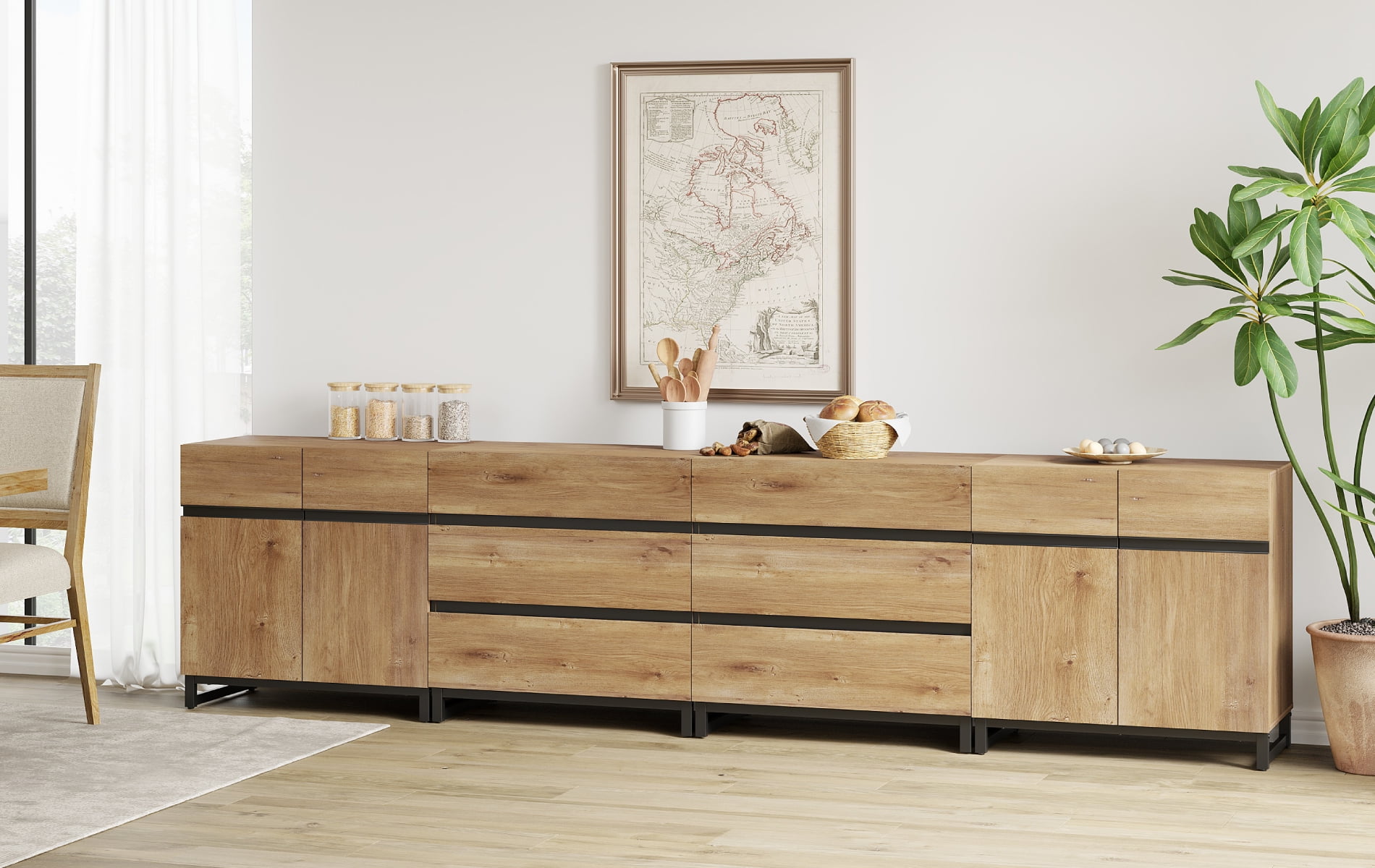 WAMPAT 4-In-1 Modern Sideboard Buffet Cabinet With 6 Drawers And Adjustable Shelves, Coffee Bar And Storage Cabinet For Living Room And Kitchen