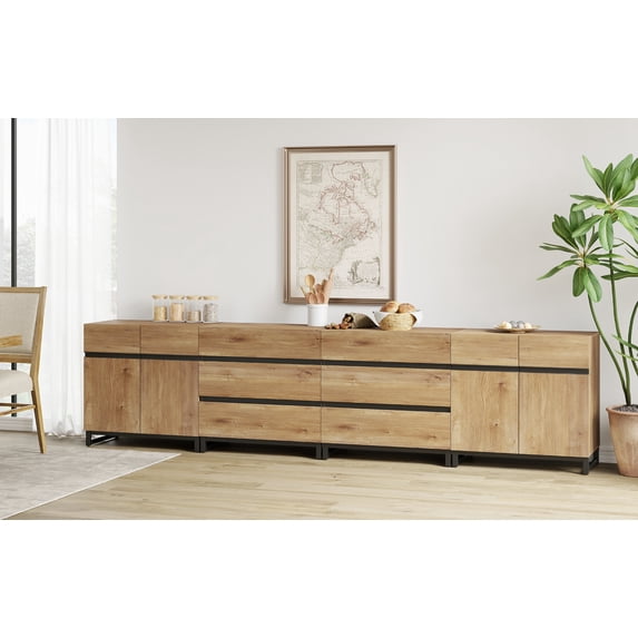 WAMPAT 4-In-1 Modern Sideboard Buffet Cabinet With 6 Drawers And Adjustable Shelves, Coffee Bar And Storage Cabinet For Living Room And Kitchen