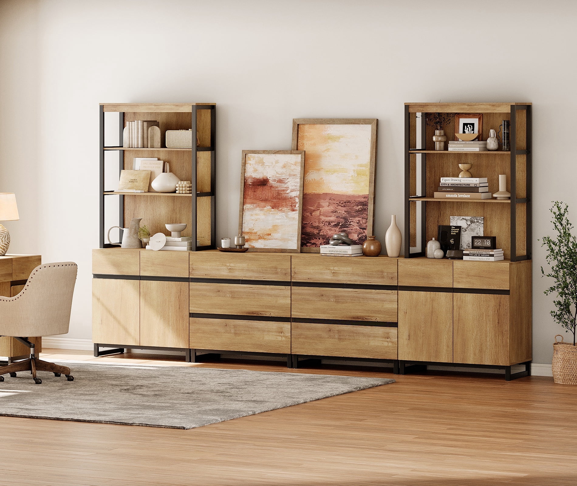 WAMPAT 4-Piece Modern 72" Tall Freestanding Library Bookcase with 6 ...