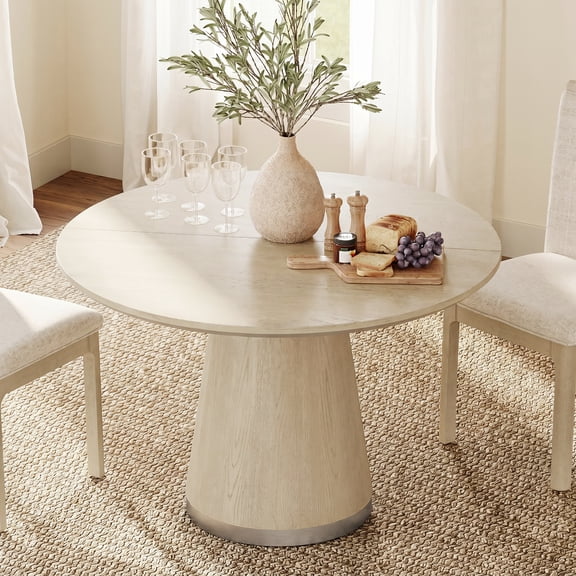 WAMPAT 43" Round Dining Table With Pedestal Base, White Oak