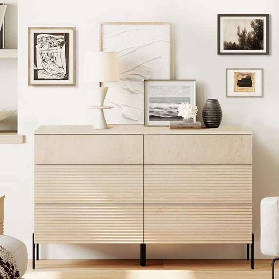 WAMPAT 47.2" Wood Accent Cabinet with Drawers, Modern Credenza Storage Cabinet with Minimalist Reeded Design for Living Room, Kitchen, Dining Room, Hallway