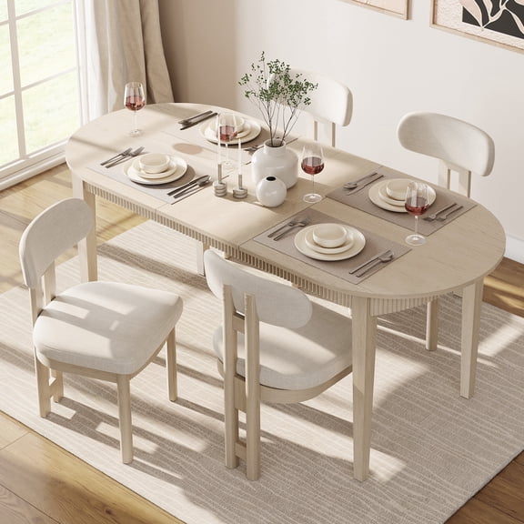 WAMPAT 5-Piece Large Dining Table Set with 4 Chairs , 73" Oval Modern Dining Table Set for 4-6 Person with Fluted Design, Kitchen Dinner Table Set for Dining Room, Living Room, Beige