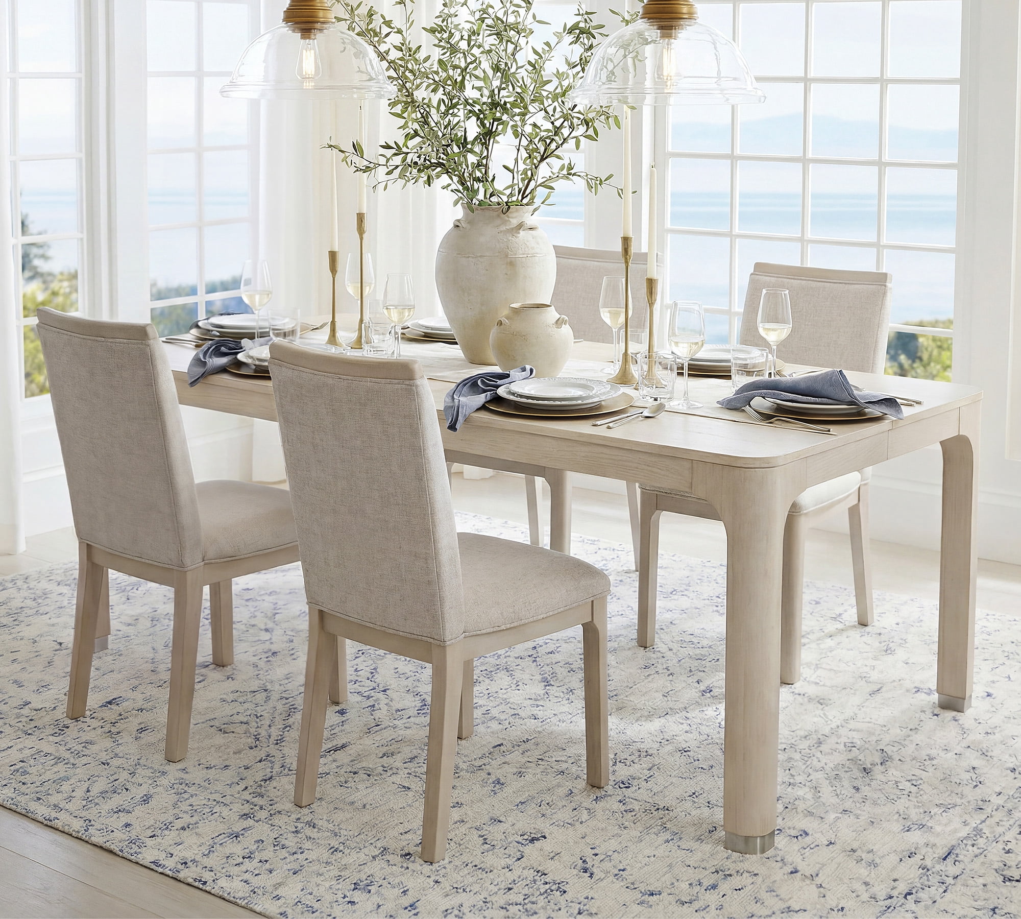 WAMPAT 5 Pieces Dining Room Furniture Set, 66" Rectangular Kitchen Table and Set of 4 Upholstered Solid Wood Dining Chairs