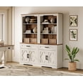 thumbnail image 1 of WAMPAT 5 Tier Bookcase with Barn Door,73.3" Tall Open Storage Bookshelf,Floor Standing Farmhouse Display Organizer with Drawer for Home Office,Living Room,Rustic White, 1 of 5