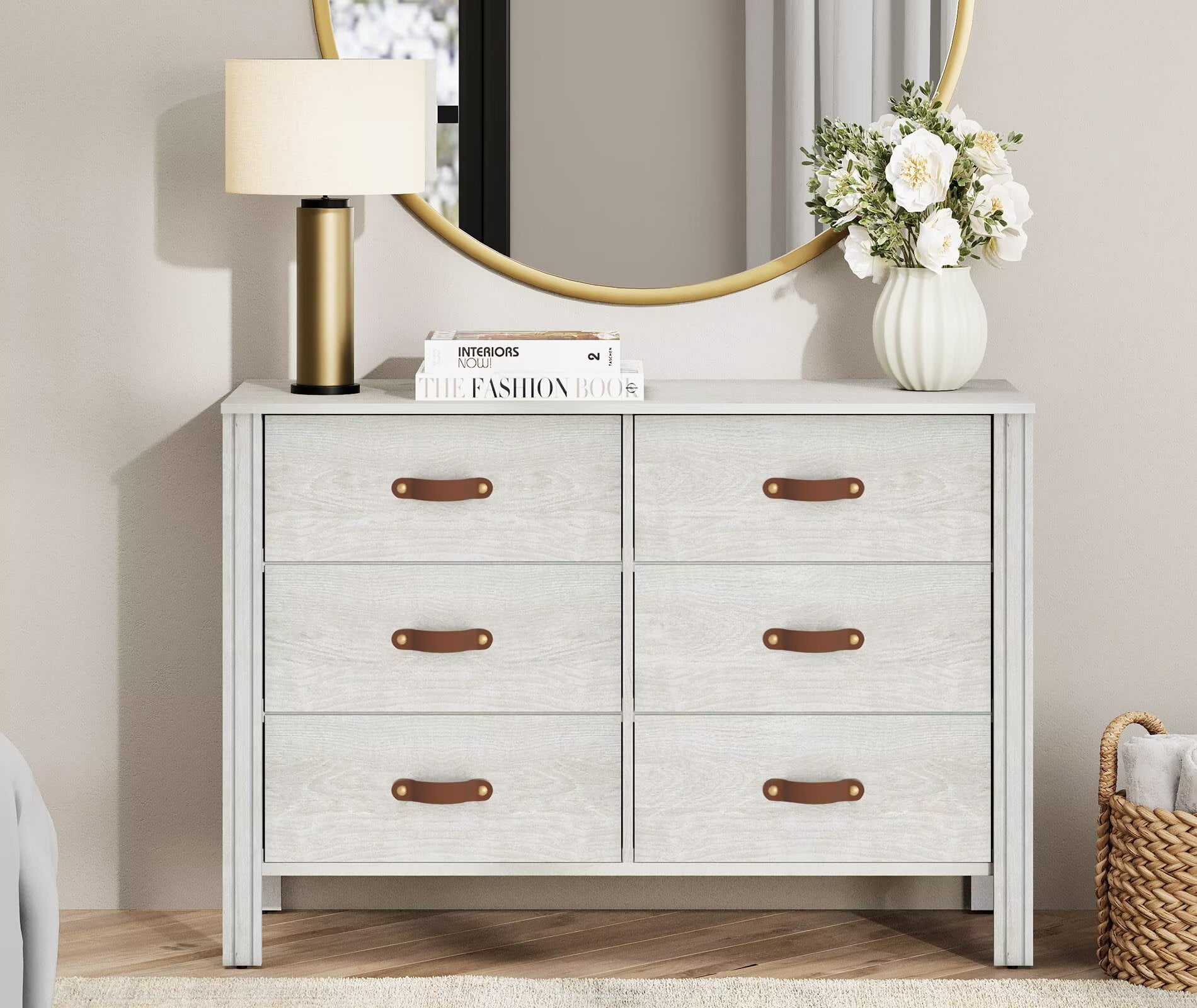 WAMPAT 6-Drawer Kids Dresser, Lightweight Fabric Storage Organizer for Baby Clothes, Nursery & Bedroom Furniture, White Chest of Drawers with Easy Assembly