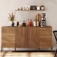thumbnail image 1 of WAMPAT 61" Minimalist 4-Door Sideboard With Rectangular Geometric Design And Double Chopstick Leg Base, Wooden Buffet Table, Coffee Bar Wine Bar Cabinet for Dining Room, Living Room,Walnut, 1 of 10