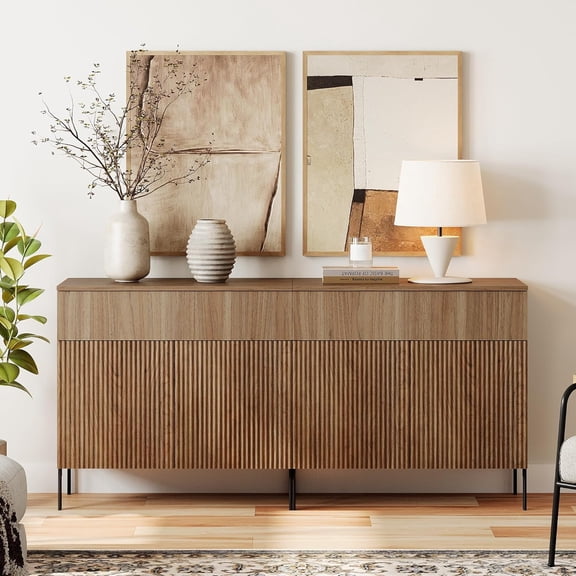 WAMPAT 63" Buffet Sideboard Cabinet with Storage, Wood Credenza Console Table with 2 Drawer & 4 Doors, Coffee Bar Cabinet, Wine Bar Storage for Dining Room, Living Room