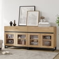 thumbnail image 1 of WAMPAT 63'' Multifunctional Sideboard Buffet Cabinets with 4 Glass Doors, Modern Sideboard Credenza, Coffee Bar Storage Cabinet for Living Room, Kitchen,Oak, 1 of 11
