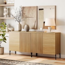 WAMPAT 63" Sideboard Buffet Cabinet with 4 Doors and Adjustable Shelves, Fluted Storage Cabinet, Modern Credenza Coffee Bar Wine Bar Table for Kitchen, Dining Room, Living Room