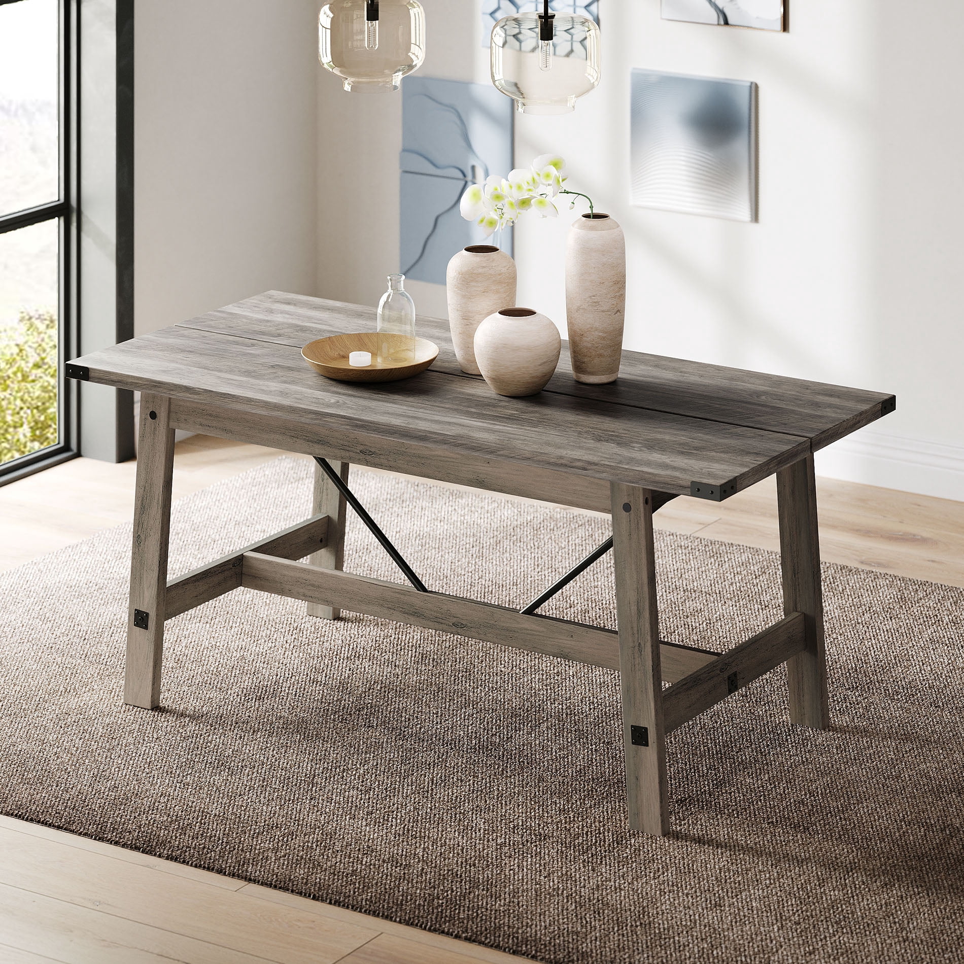 WAMPAT 67.7 Inch Dining Table，Wood Kitchen Table for six Person