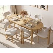 WAMPAT 7-Piece Large Dining Table Set with 6 Chairs , 73" Oval Modern Dining Table Set for 4-6 Person with Fluted Design, Kitchen Dinner Table Set for Dining Room, Living Room, Oak