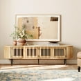 thumbnail image 1 of WAMPAT 70" Fluted TV Stand, Mid-Century Media Console for TVs up to 75”, Curved Round Edge Entertainment Center with Pop-up Doors & Storage for Living Room Bedroom, Natural Oak, 1 of 6