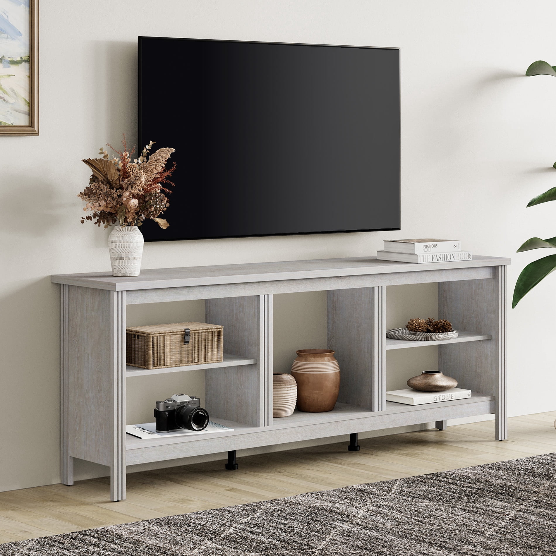 WAMPAT 70 Inch Farmhouse Entertainment Center for Up to 75 Inch TV, White Media Console Table