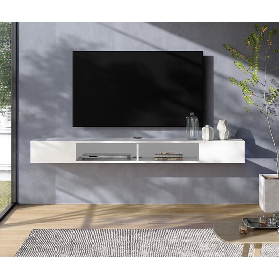 WAMPAT 70 inch Floating TV Stand Wall Mounted, White FLoating Entertainment Center TV Shelf for 75 inch TV