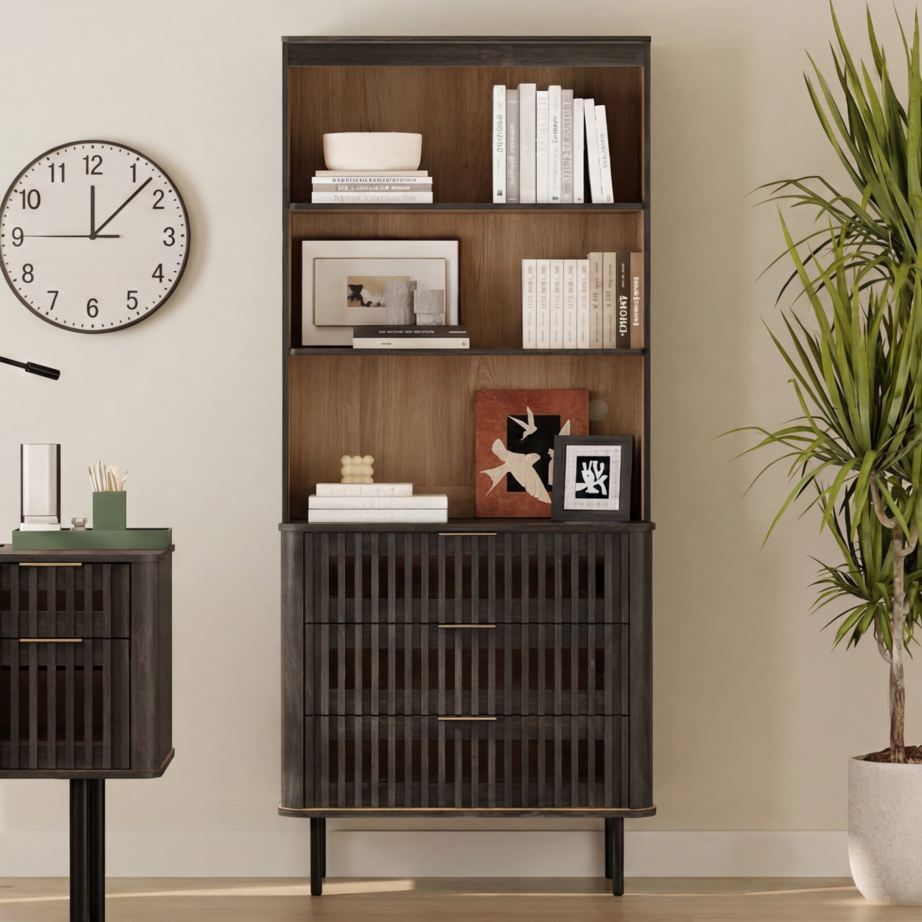 WAMPAT 72.8" Tall 3-Tier Bookshelf with 3 Large Drawers, Modern Bookcase with Storage, Adjustable Shelves, Wood Storage Cabinet, Black