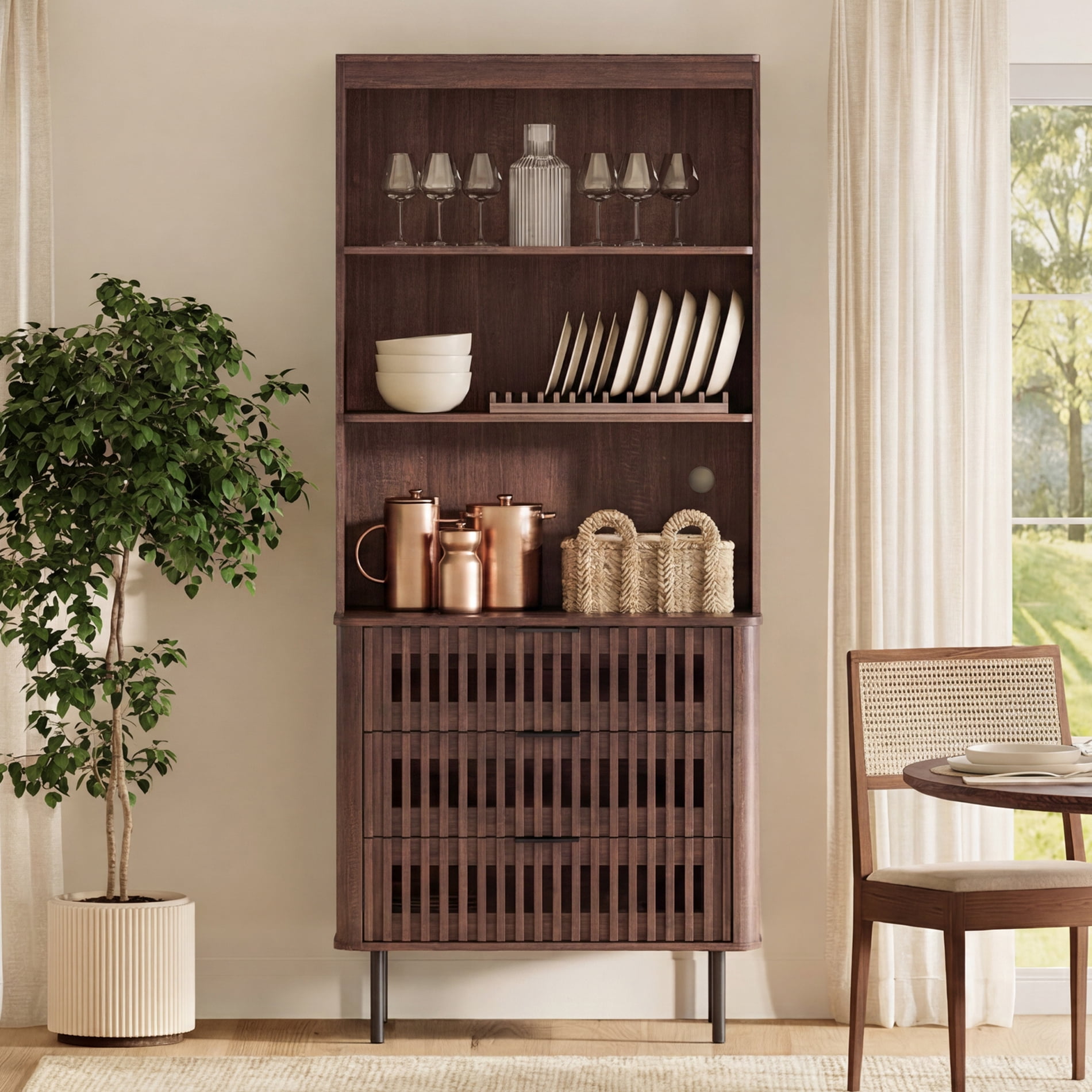 WAMPAT 72.8" Tall 3-Tier Bookshelf with 3 Large Drawers, Modern Bookcase with Storage, Adjustable Shelves, Wood Storage Cabinet, Walnut