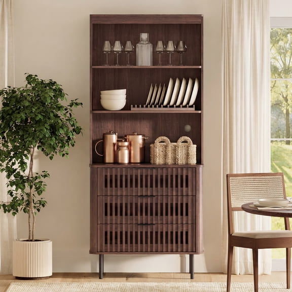 WAMPAT 72.8" Tall 3-Tier Bookshelf with 3 Large Drawers, Modern Bookcase with Storage, Adjustable Shelves, Wood Storage Cabinet, Walnut