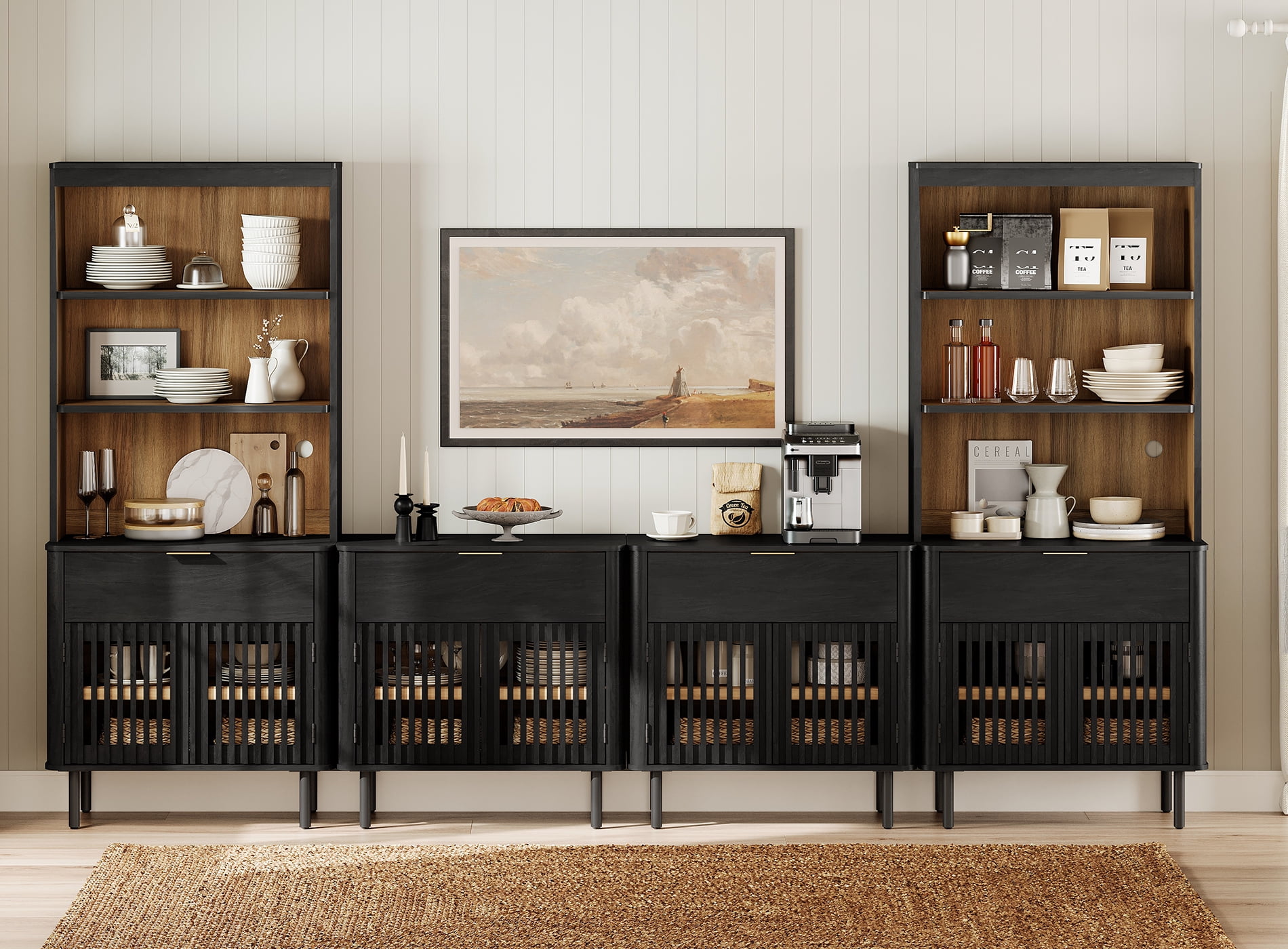 WAMPAT 72.8" Tall Bookshelf with Doors and Drawers, Modern Bookcase with Storage, Adjustable Shelves, Wood Storage Cabinet, Black