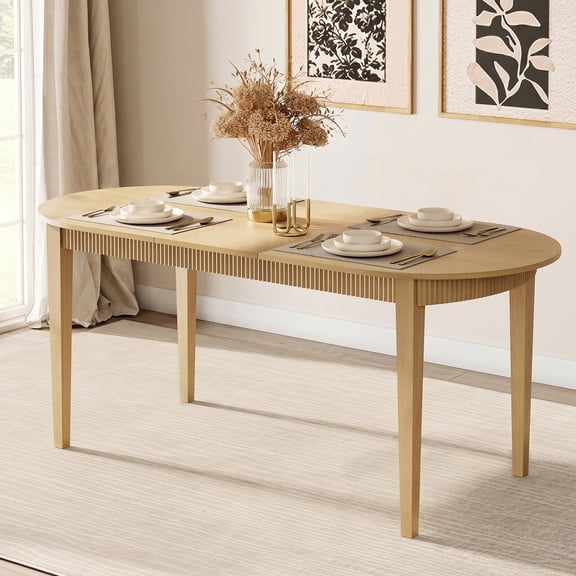 WAMPAT 73" Dining Table for 4-6 Person, Oval Dining Room Table with Fluted Design, Modern Farmhouse Kitchen Dinner Table for Dining Room, Living Room, Oak