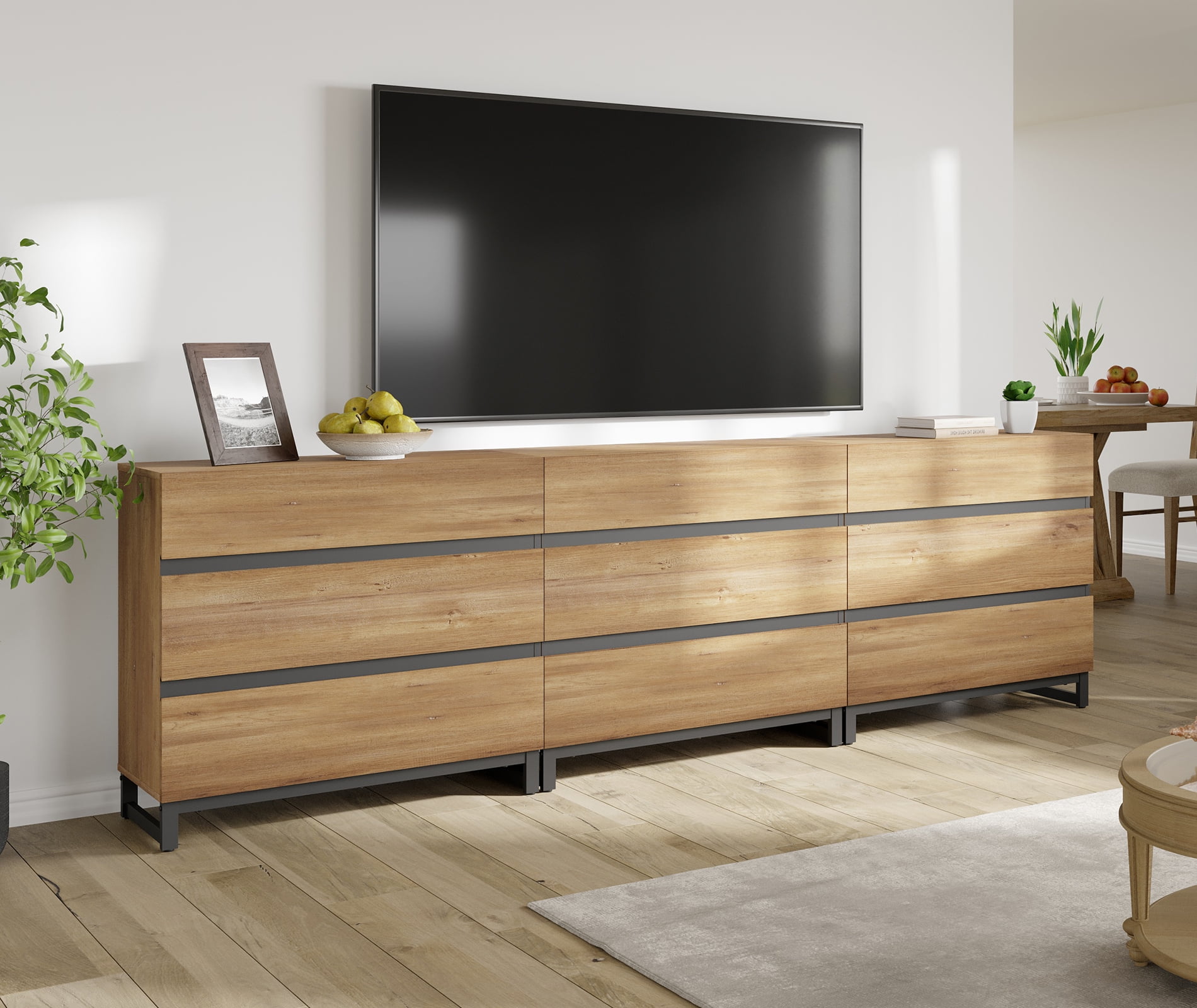 WAMPAT 9-Drawer Modern TV Stand with Concealed Handles & Metal Base,Entertainment Center for TVs up to 100 Inch, Media Console for Living Room & Bedroom