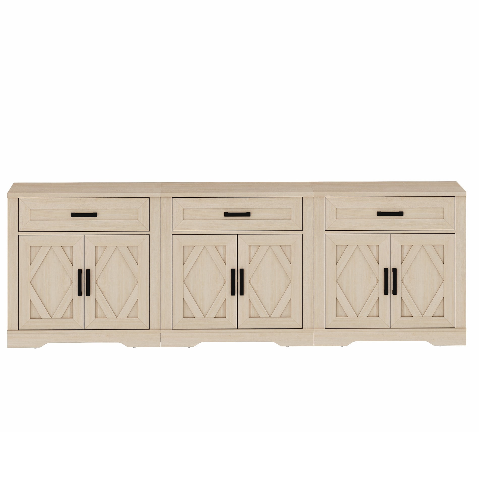 WAMPAT 94.5"W Farmhouse Buffet Sideboard with Barn Doors, Drawer & Storage, Beige