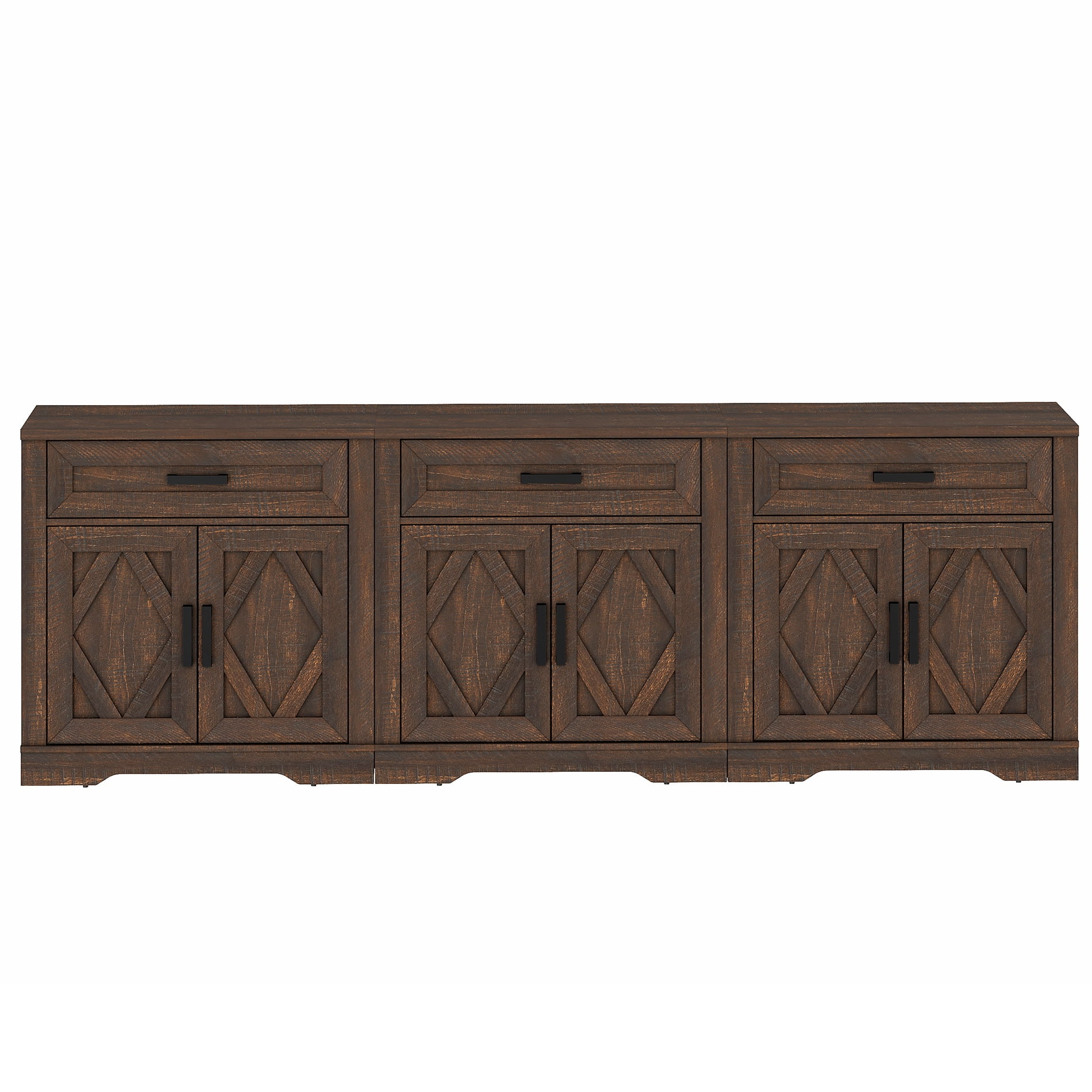 WAMPAT 94.5"W Farmhouse Buffet Sideboard with Barn Doors, Drawer & Storage, Brown