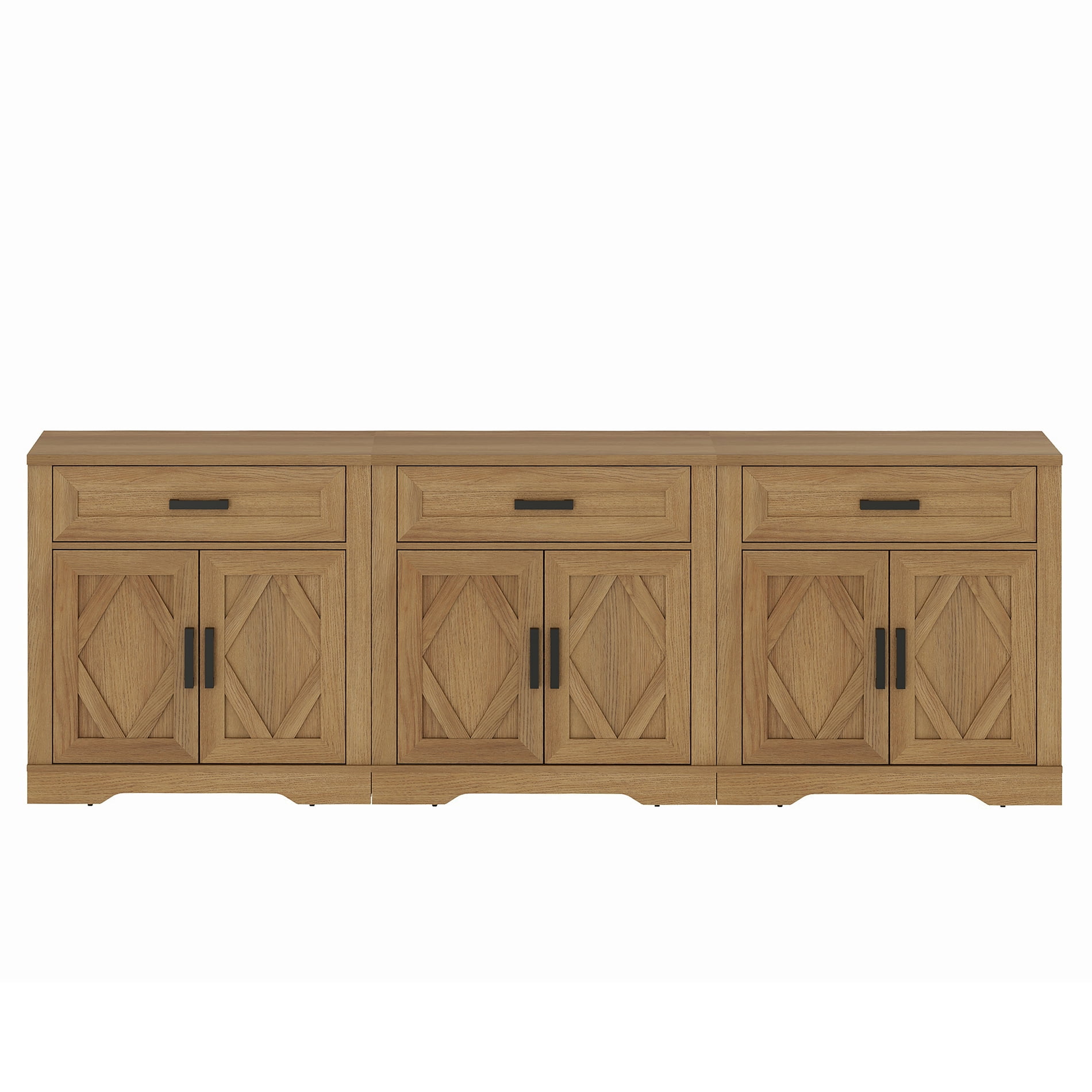 WAMPAT 94.5"W Farmhouse Buffet Sideboard with Barn Doors, Drawer & Storage, Light Oak