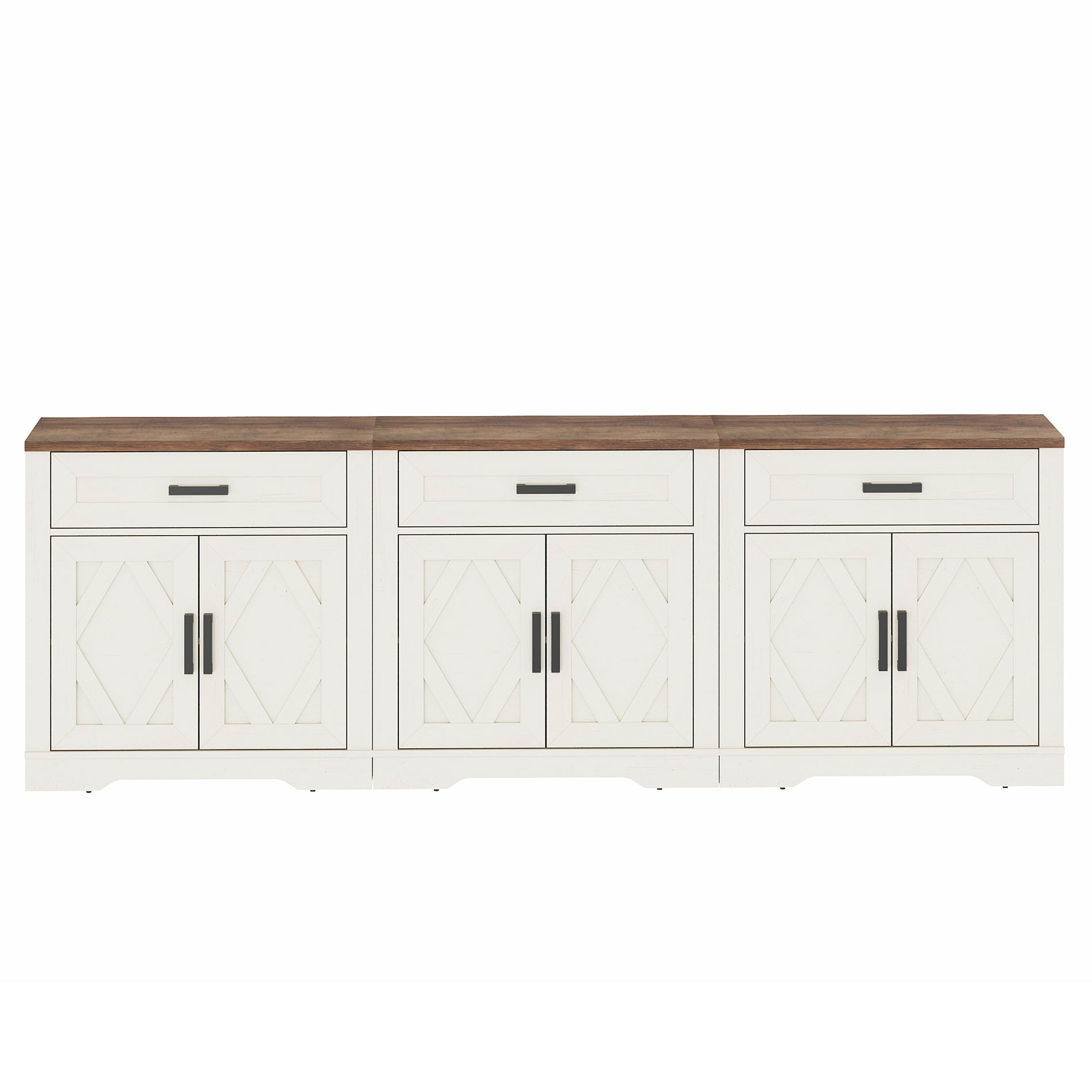 WAMPAT 94.5"W Farmhouse Buffet Sideboard with Barn Doors, Drawer & Storage, White