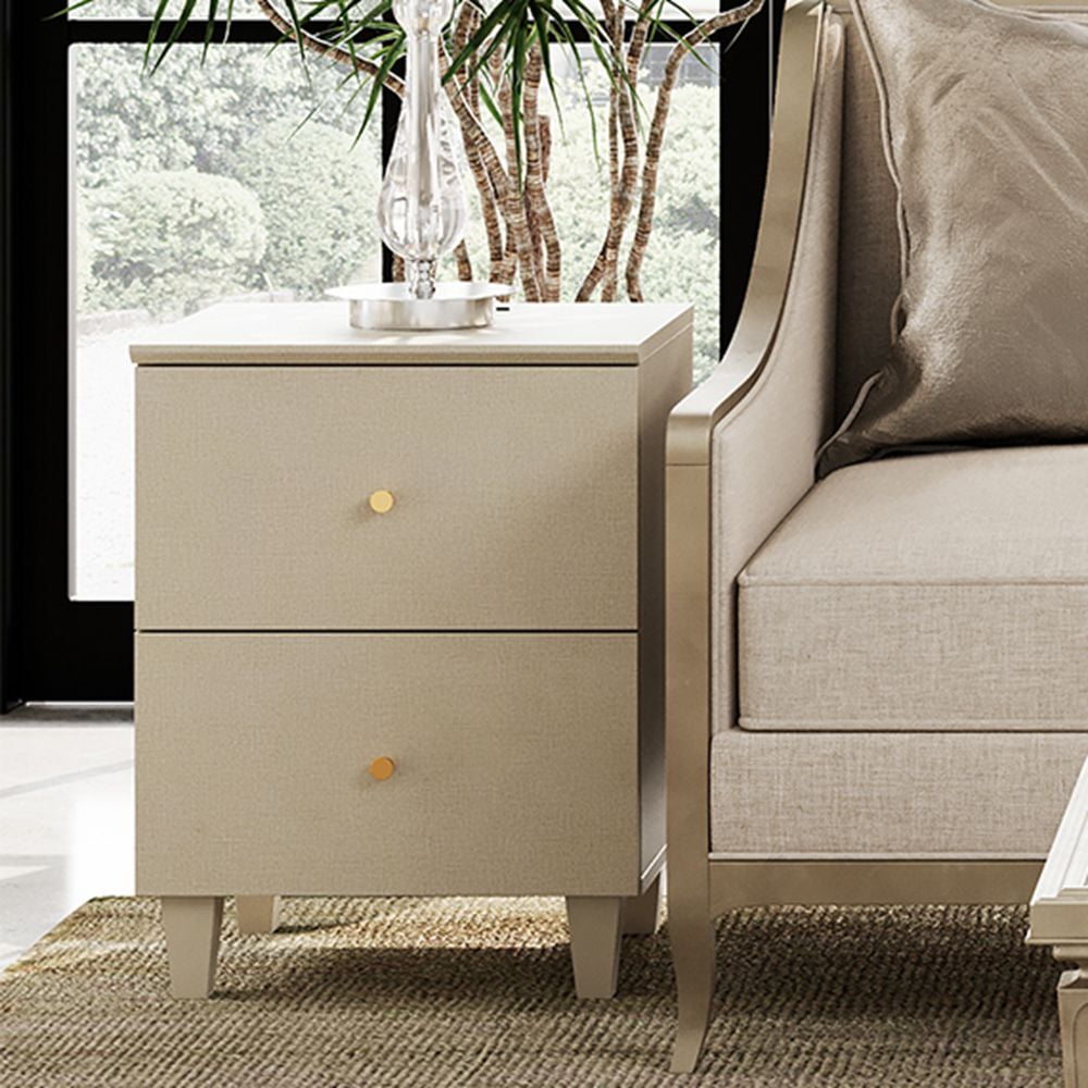 WAMPAT Accent Cabinet with 2 Drawers，Wood Sofa Side End Table with Charging Station for Living Room and Bedroom