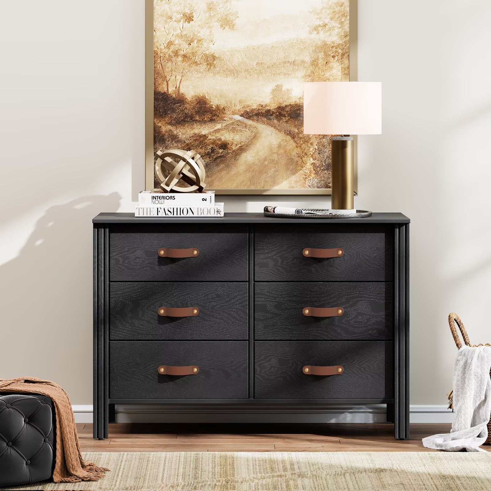 Wampat Black Dresser for Bedroom, Wood Dresser with 6 Drawers, Kids Dressers & Chest of Drawers, Classic Storage Cabinet Organizer for Closet, Living Wampat Black Dresser for Bedroom, Wood Dresser with 6 Drawers, Kids Dressers & Chest of Drawers, Classic Storage Cabinet Organizer for Closet, Living