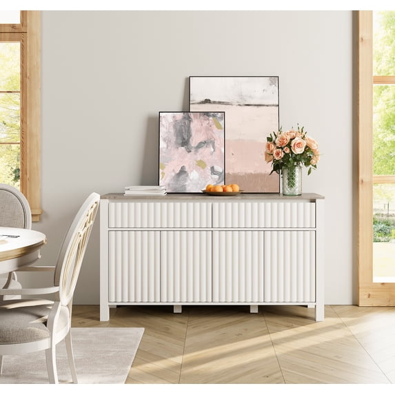 WAMPAT Buffet Cabinet with Storage, Large Kitchen Storage Cabinet with 2 Drawers and 4 Doors, Accent Coffee Bar Cabinet with Adjustable Shelves for Dining Room, Living Room, Entryway