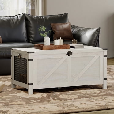 HOMCOM Farmhouse Coffee Table with Storage, Large Square Coffee Table - Walmart.com