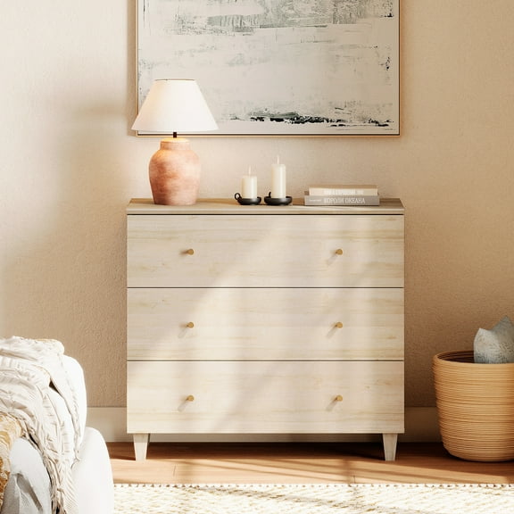 WAMPAT Dresser with 3 Drawers for Bedroom, Wooden Chest of Drawers, Modern Bachelors Chest with Solid Wood Legs for Living Room, Hallway, Nursery, 35.4x15.4x32.4, Biscotti