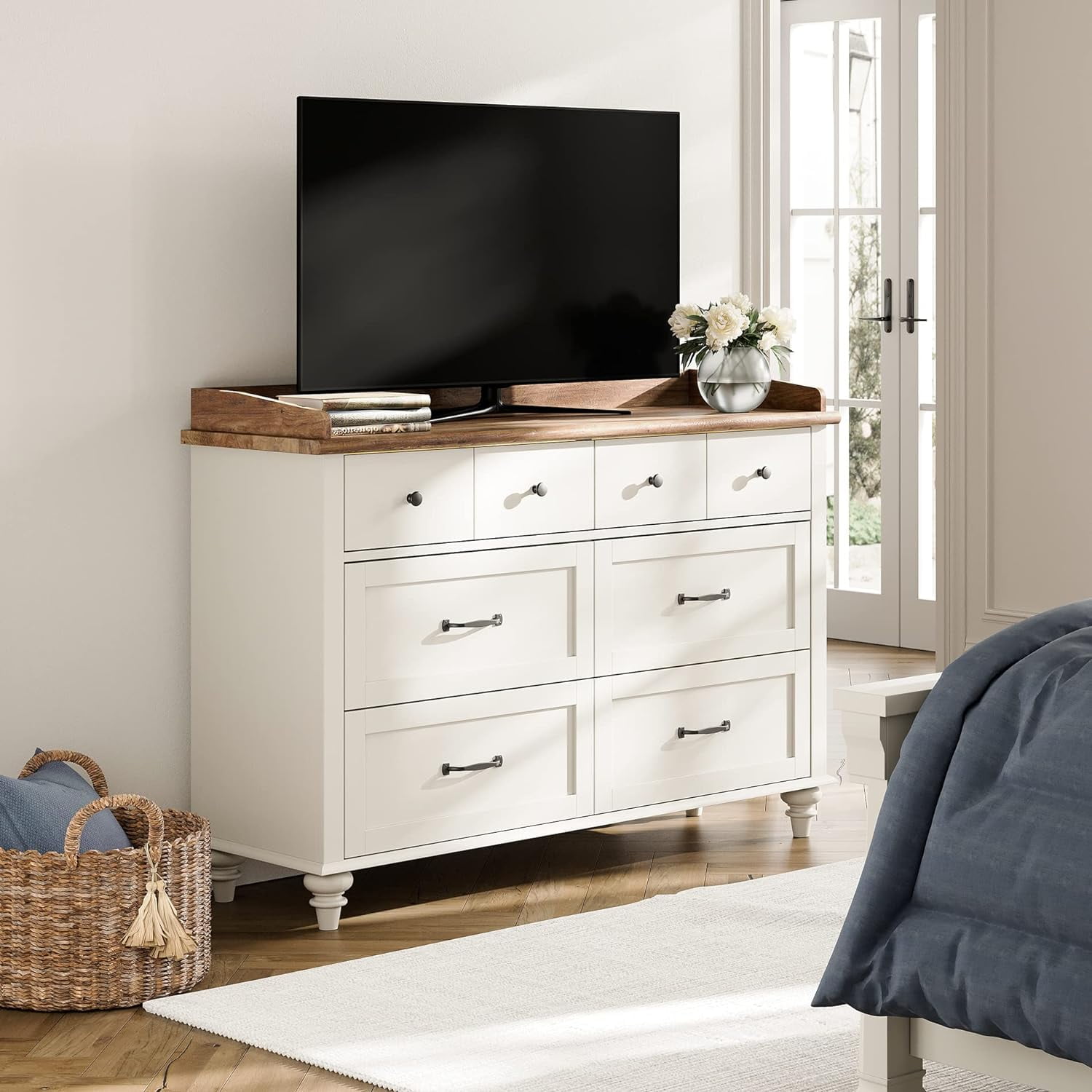 WAMPAT White 6Drawer Dresser Suitable for Bedrooms, Nurseries, Living Room TV Stand, and