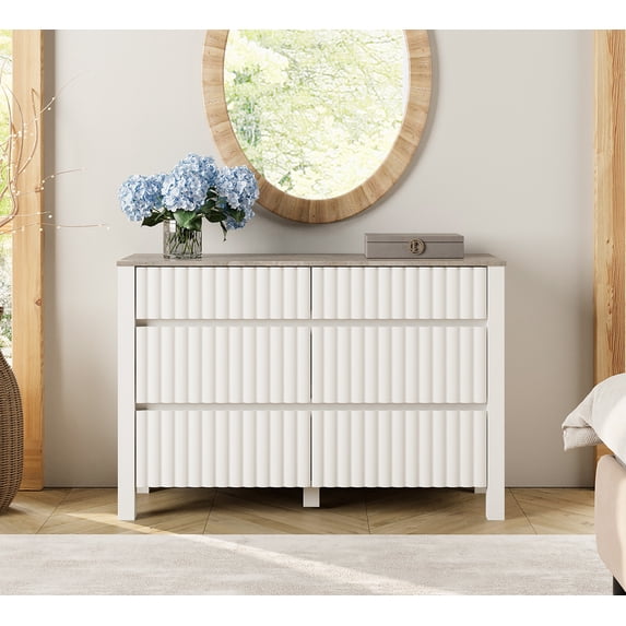 WAMPAT Dresser for Bedroom with 6 Drawers,Modern White Kids Chests & Dressers Wood Storage Cabinet Organizer for Living Room,Nursery, Hallway,Entryway