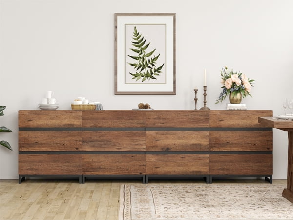 WAMPAT Dresser for Bedroom, Closet Organizers and Storage with 12 Drawers, Chest of Drawers with Metal Base, Wooden Modern Dresser for Living Room, Bedroom, Entryway, Brown