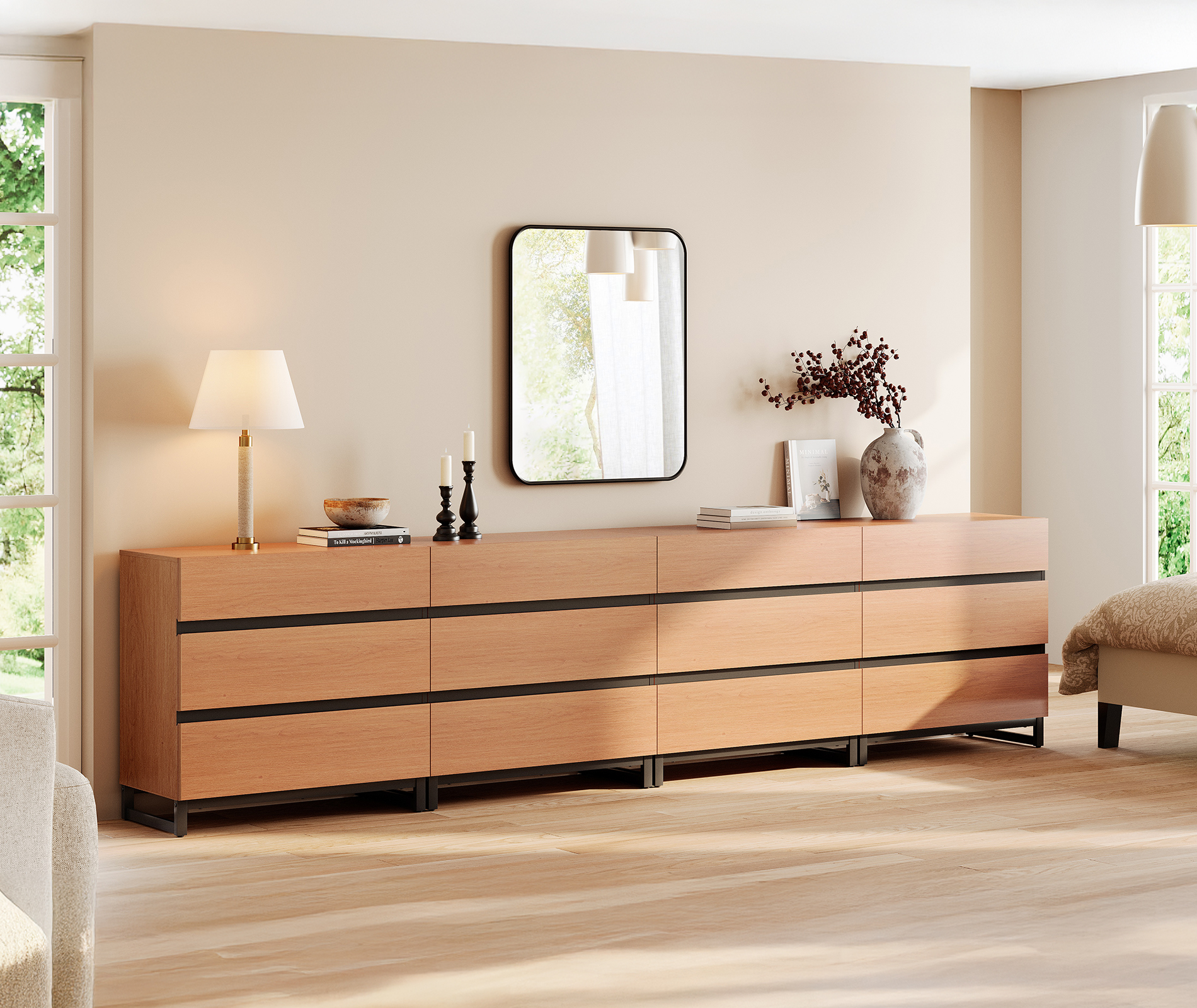 WAMPAT Modern Wood Dresser with 12 Drawers and Metal Base, Chest of Drawers & Closet Storage Organizer for Bedroom and Living Room, Mocha