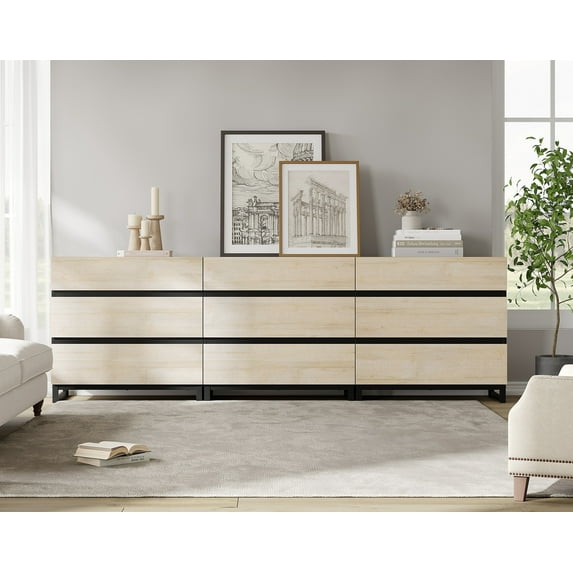 WAMPAT Dresser for Bedroom, Closet Organizers and Storage with 9 Drawers, Chest of Drawers with Metal Base, Wooden Modern Dresser for Living Room, Bedroom, Entryway, Light Oak