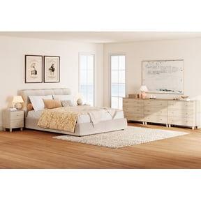 WAMPAT Dresser and Nightstand Set of 4, Wood Dressers with 9 Drawers, Nightstand with Charging Stations for Living Room, Natural Oak