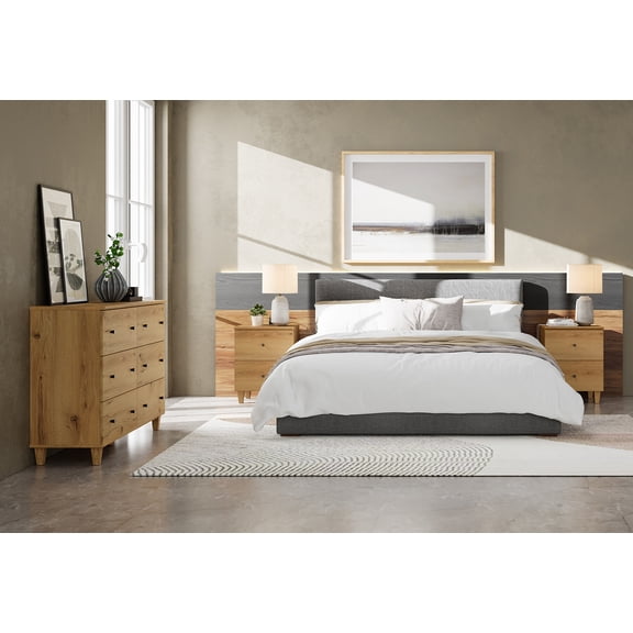 WAMPAT Dresser and Nightstands Set of 3, Wood Dresser with 6 Drawers, 2 Pieces Nightstands with Charging Stations for Living Room, Dark Brown Wood