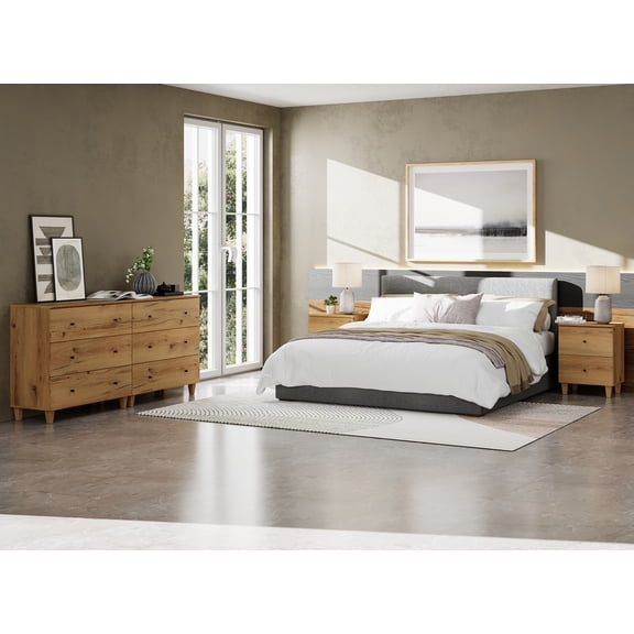 WAMPAT Dresser and Nightstands Set of 4, Wood Dressers with 6 Drawers, 2 Pieces Nightstands with Charging Stations for Living Room, Dark Brown Wood