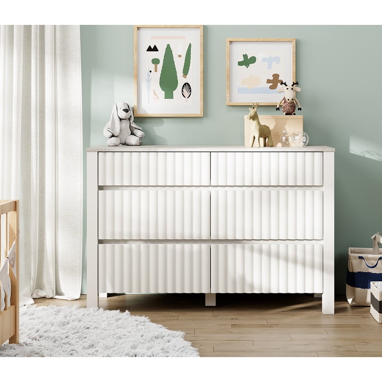 WAMPAT Dresser for Bedroom with 6 Drawers，Modern White Chests & Dressers Wood Storage Cabinet Organizer for Living Room，Nursery, Hallway,Entryway
