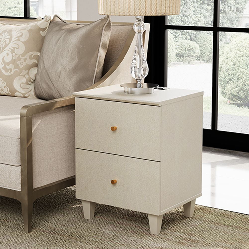 WAMPAT End Table with Charging Station and Drawers，Wood Sofa Side Table for Living Room and Bedroom