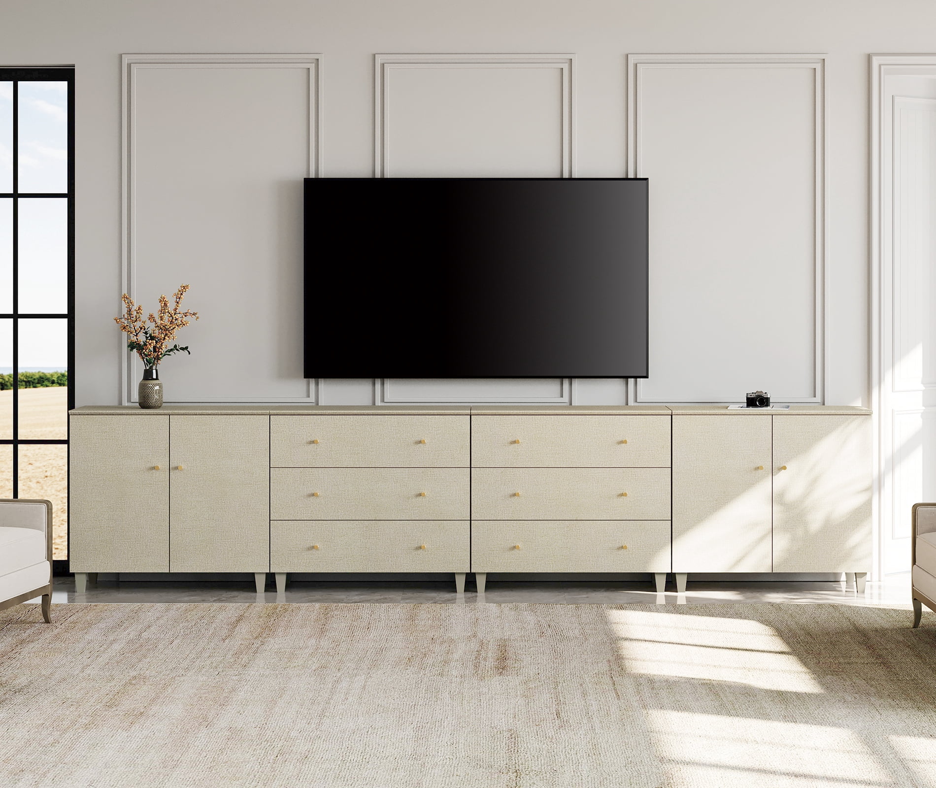 WAMPAT Extra Long Modern TV Stand for 120+ Inches TVs, 3-in-1 Large ...