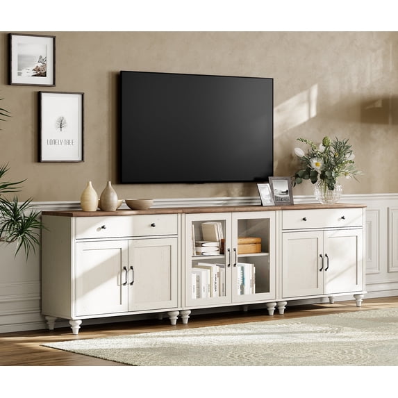 WAMPAT Farmhouse 100 Inch TV Stand, White Entertainment Center with Storage Cabinets & Drawers